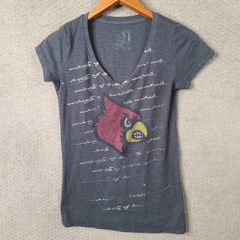 MJ Shirt Womens M Gray University Of Louisville Cardinals V Neck Cotton Blend